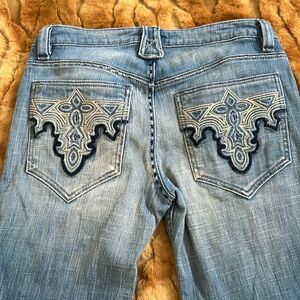 Antik Denim Low Rise Bootcut Embroidered Jeans